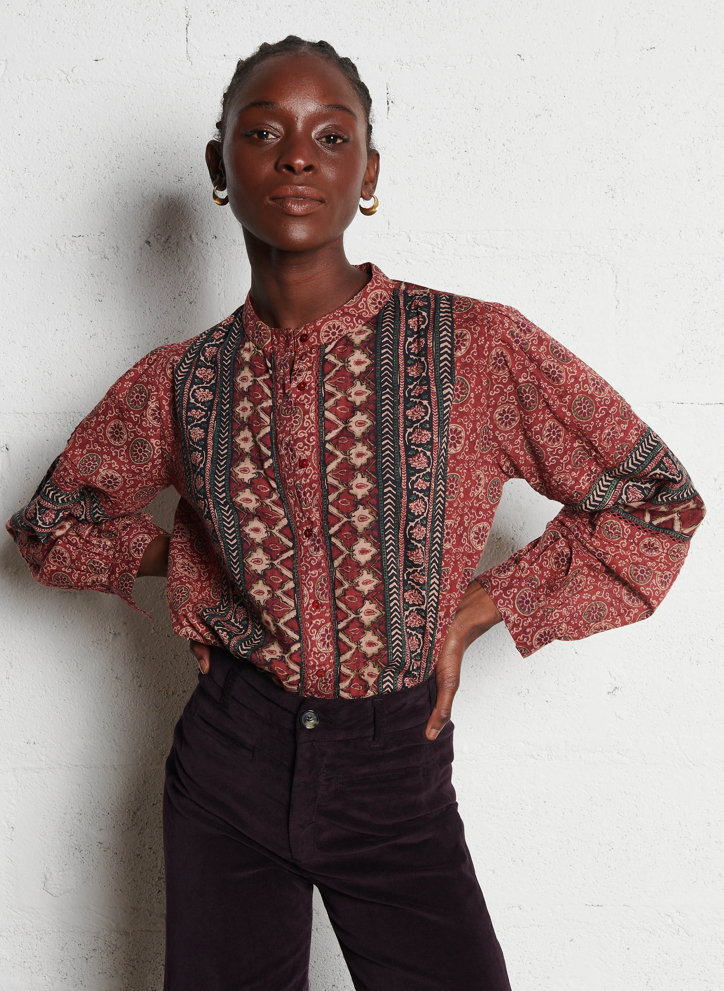WADI RUM LOUISE - Blouse col rond imprimée en coton | Multicolore