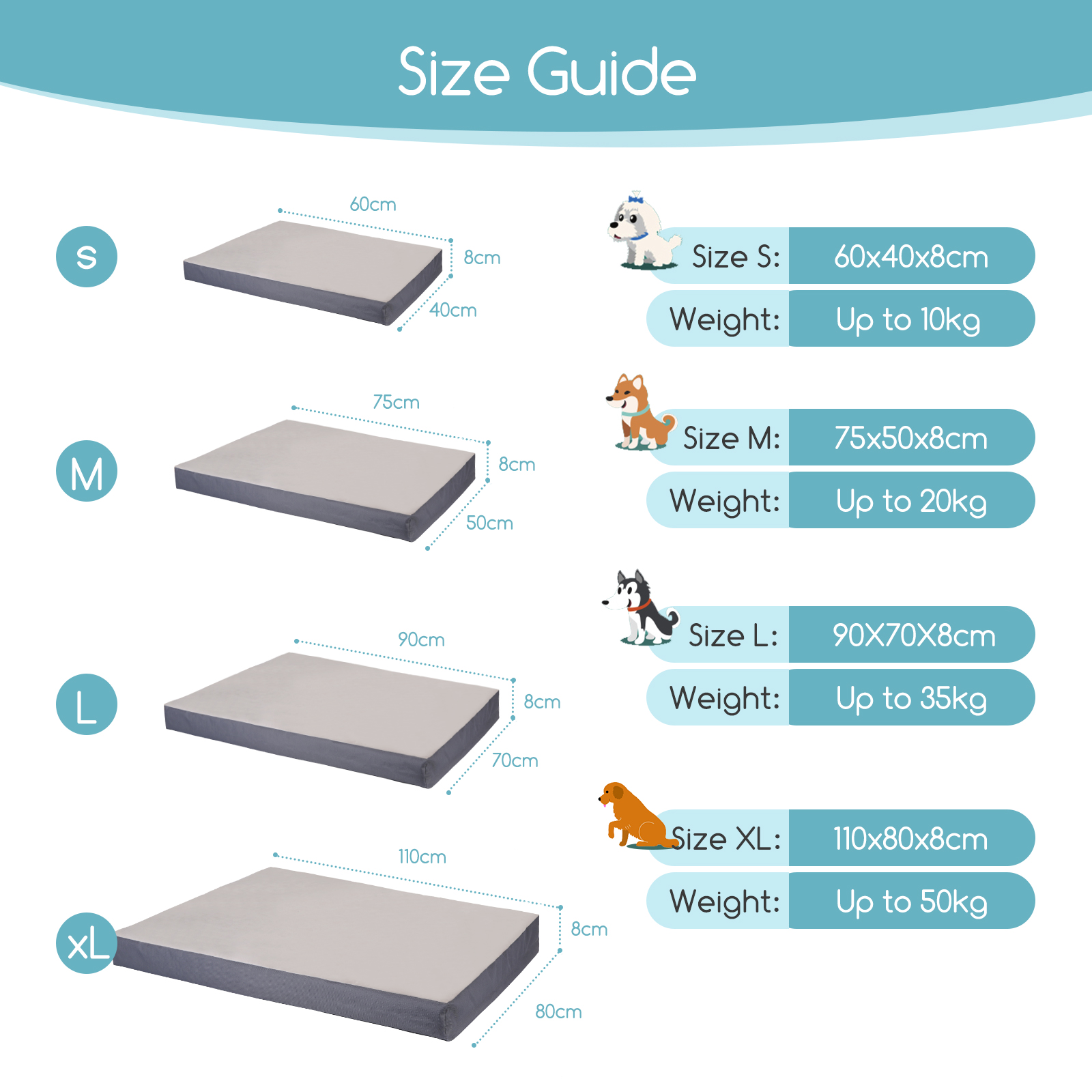Cama ortopédica grande para cães, tapete lavável para cães, colchão para cães com capa removível, enchimento espesso, formato de ovo.