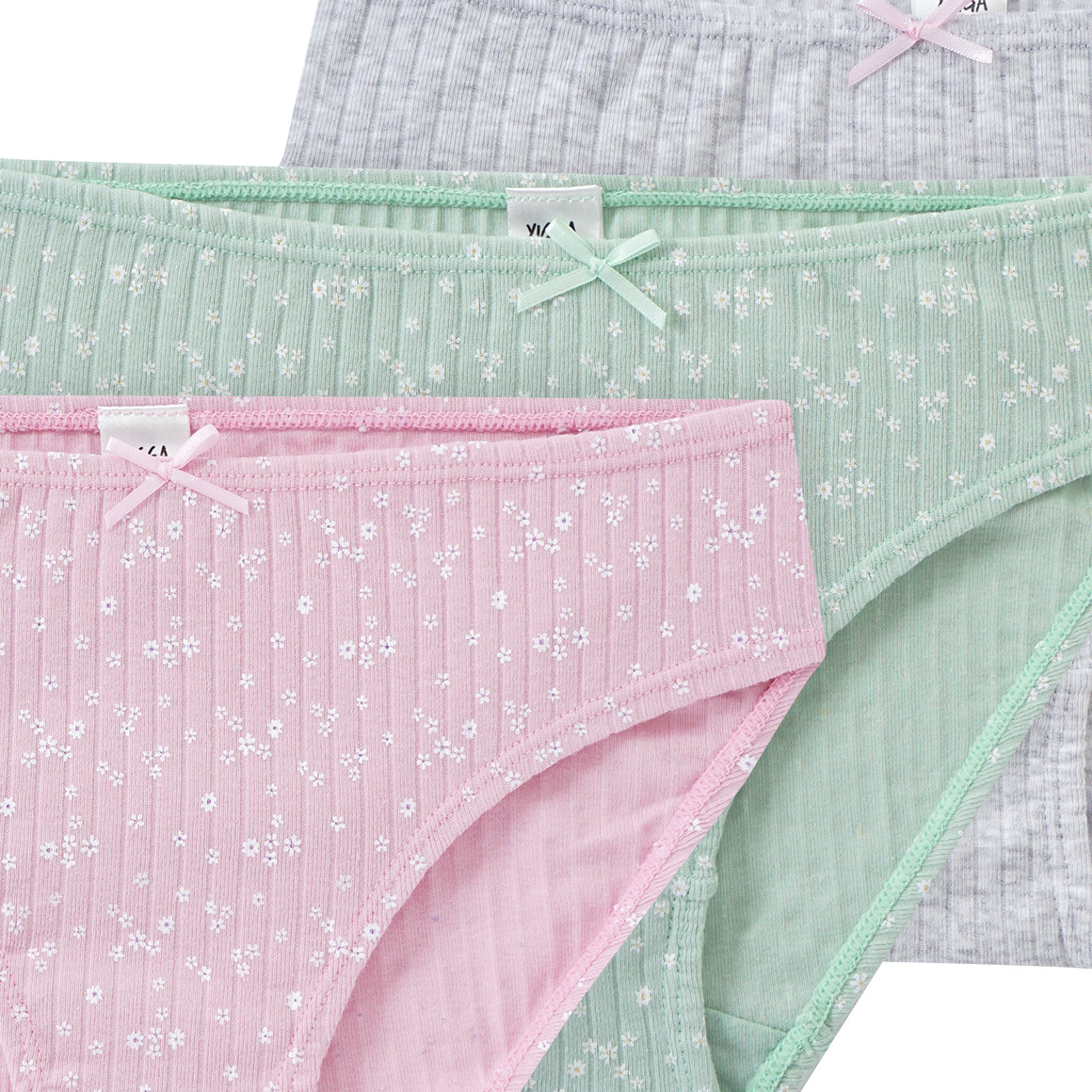 Yigga 3 Mädchen Slips mit Blümchen-Print rosa / hellgrün / hellgrau