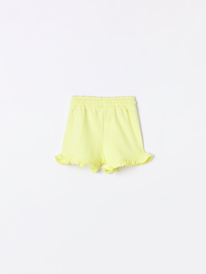 Calções de tecido atoalhado com babados - Amarelo Claro
