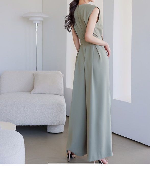 Aurora - Mouwloze jumpsuit met wijde pijpen en riem
