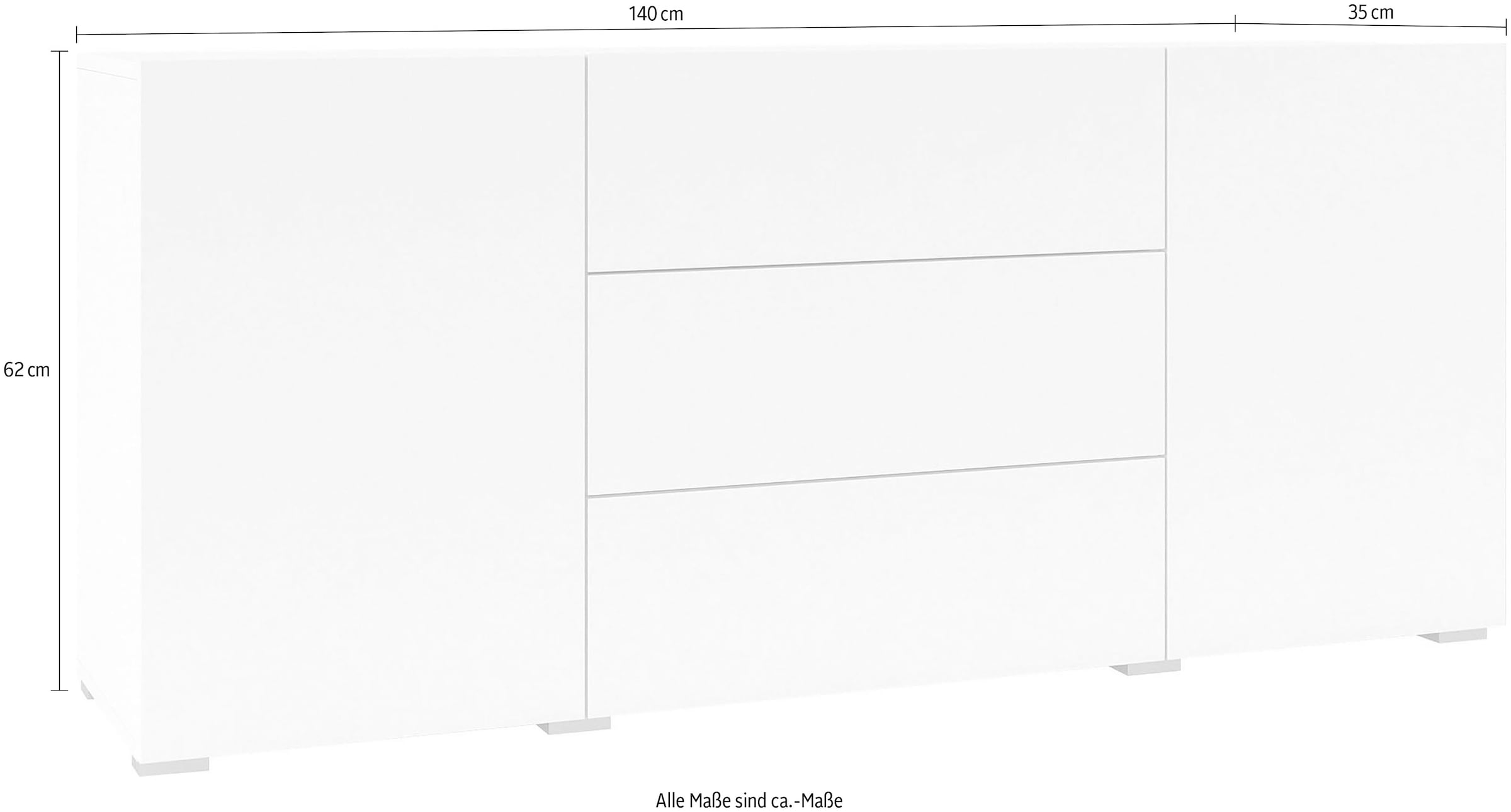 INOSIGN Sideboard »Ava, Breite 140 cm, hängend und stehend montierbar« moderne grifflose Kommode, Schubladenschrank, 2Türen/3Schubkästen