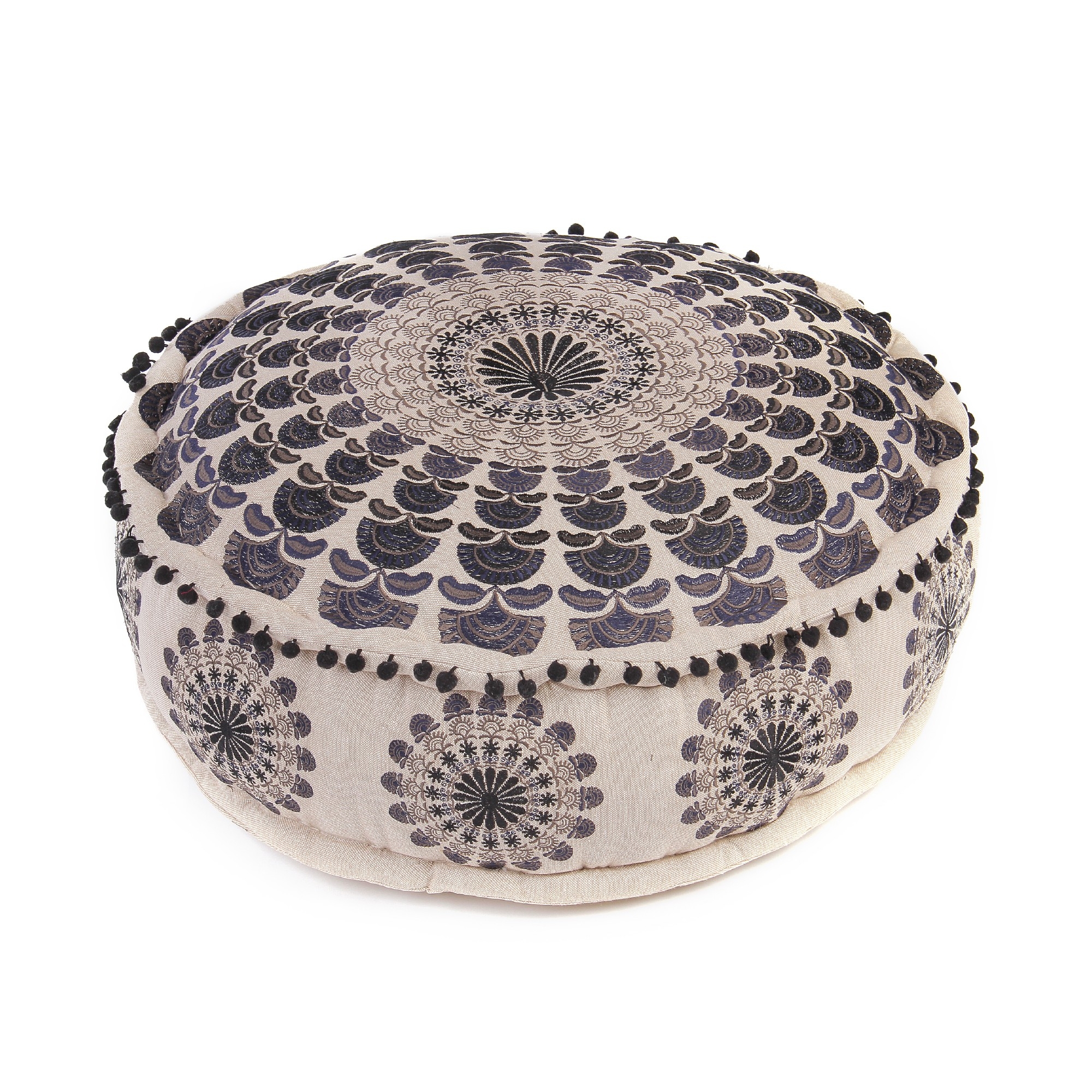 Sitzpouf 'Bundi', beige, blau, Ø 60 cm, H 20 cm von fischer's lagerhaus
