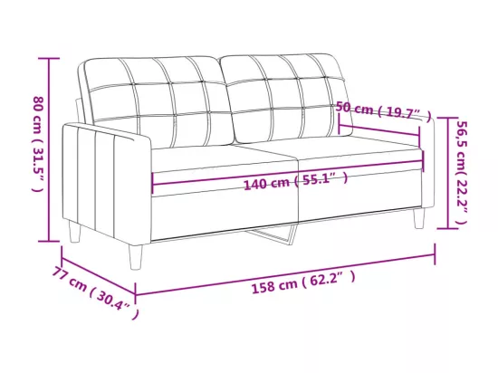 Canapé à 2 places Marron 140 cm Tissu