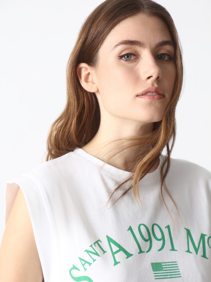 Blusa sem mangas com estampa - Branca