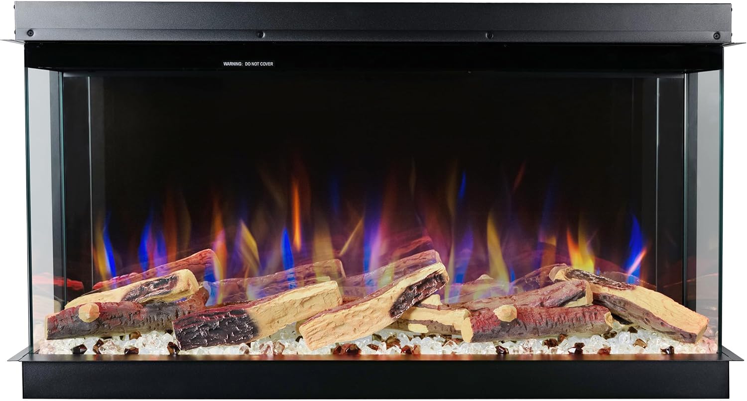 GLOW FIRE Elektrokamin LED E-Motion 3D 33 (Elektrokamineinsatz) - elektrischer Kamin mit Heizung, Multicolor-LEDs & Fernbedienung - Kamineinsatz zum Einbau, 1.500 W, 83,5 x 56,1 x 31,7 cm, Schwarz
