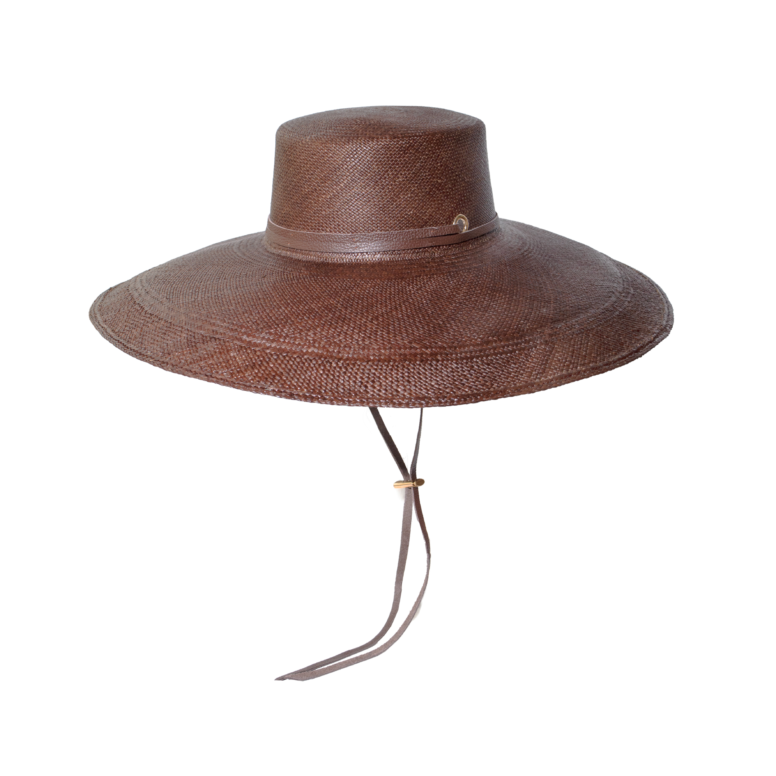 Chapeau Cordovan à bords extra longs avec bandeau en cuir