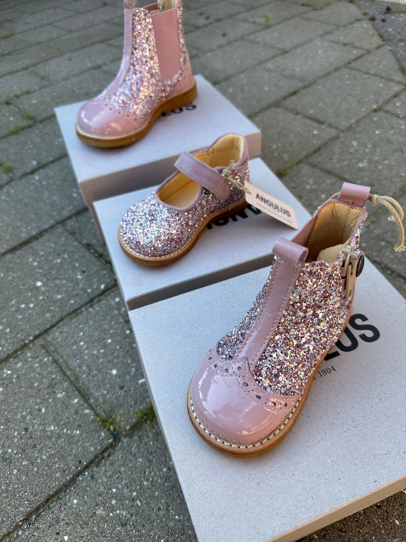 Angulus Chelsea støvle med glitter og brogues detaljer mauve mauve glitter