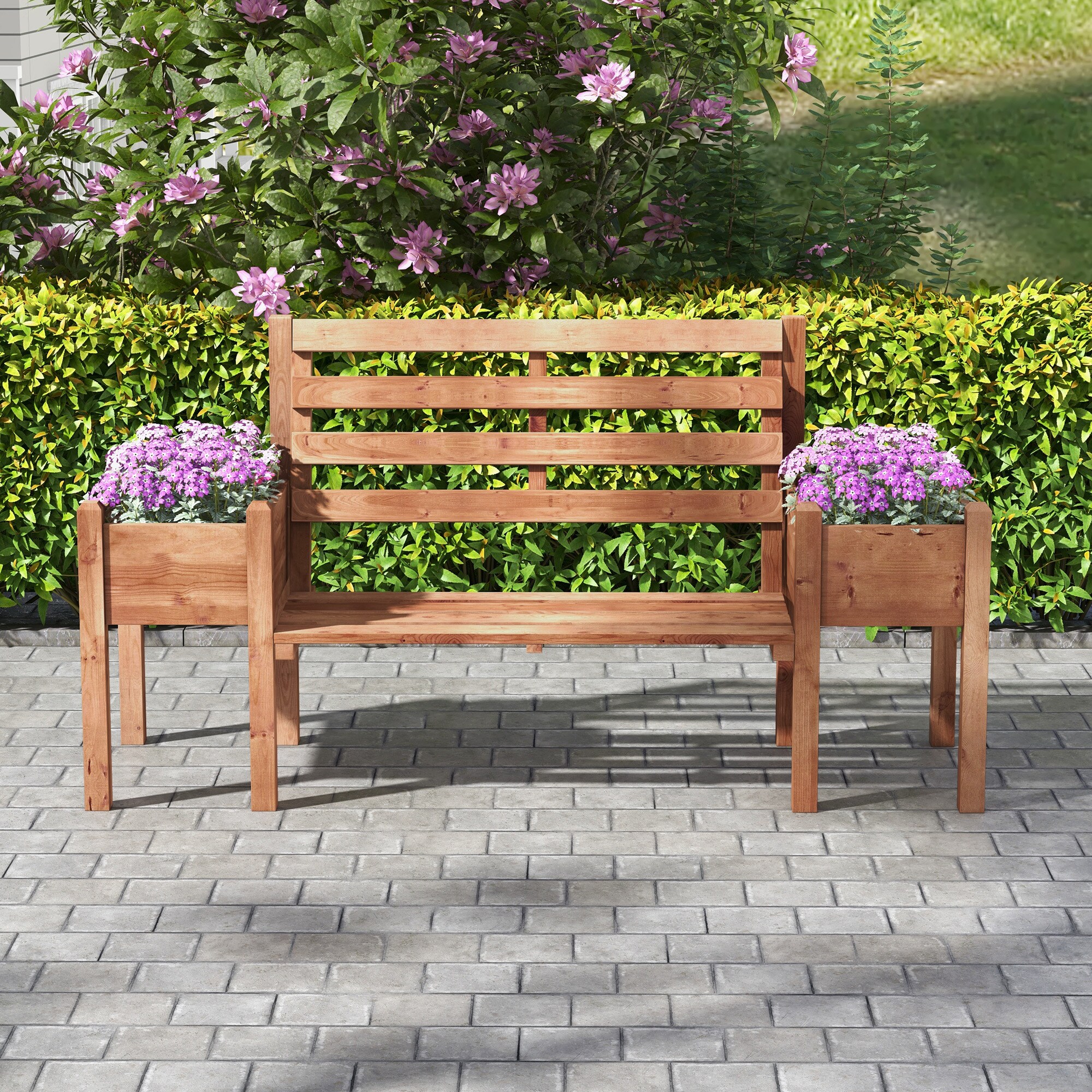 Outsunny Gartenbank mit 2 Blumenkästen braun 184L x 59B x 95H cm