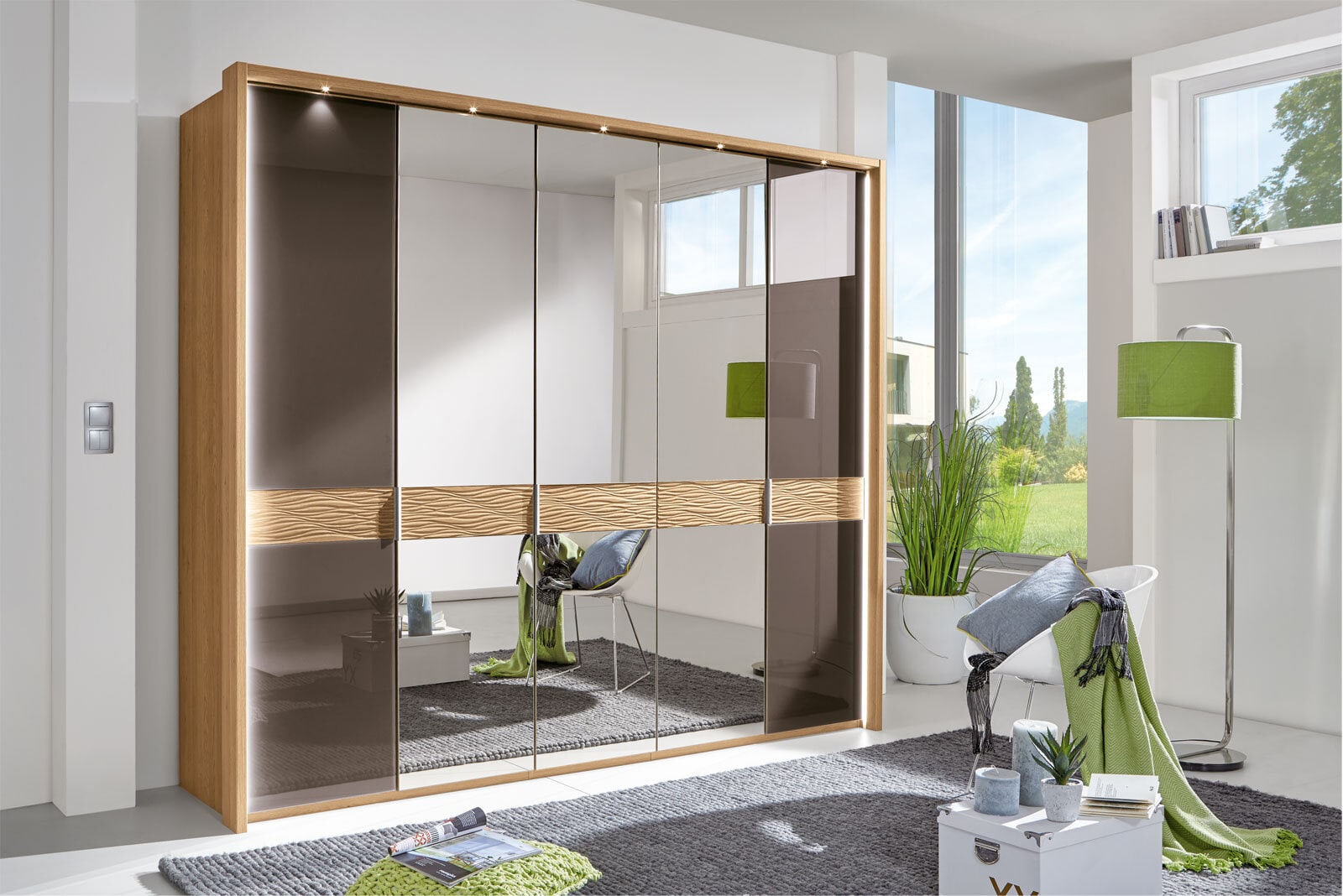 MONDO Schlafzimmer WEGA 4-teilig Eiche/ Farbglas havanna