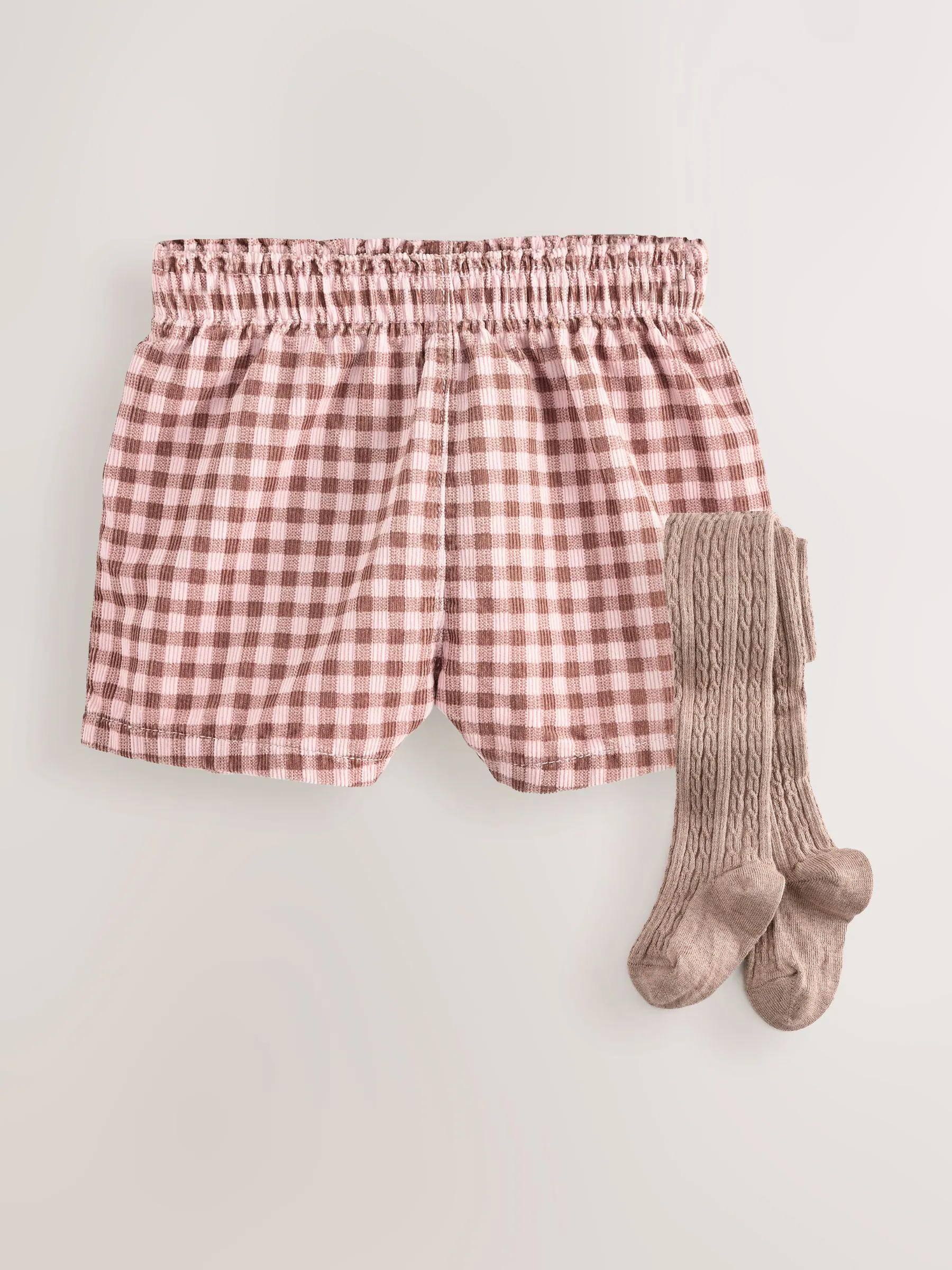 Roze - Geruite corduroy short en panty's set (3mnd -7jr)