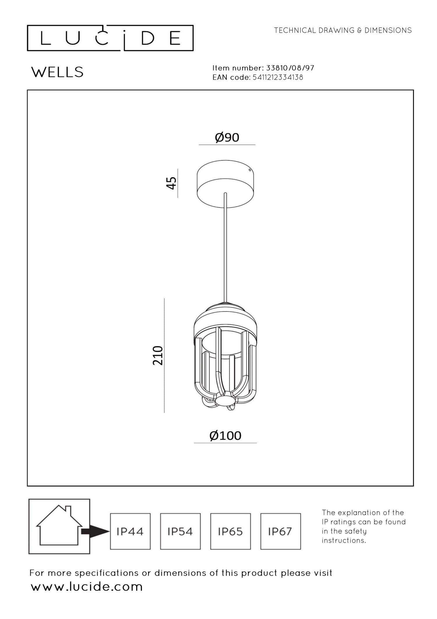 Lucide WELLS Hanglamp - Roest bruin