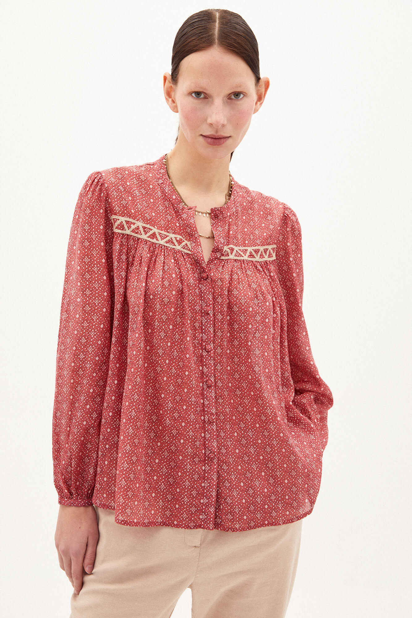 Camisa Mabel Estampada Algodón - Rosa