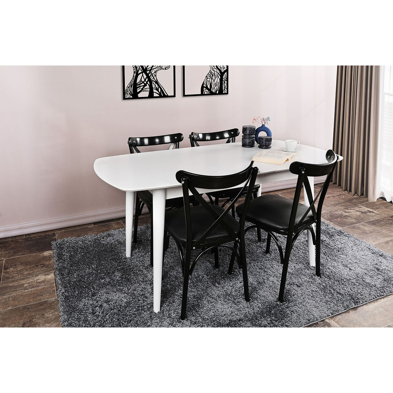 Homitis Table à manger Retro blanche - 130+30x75x80 cm