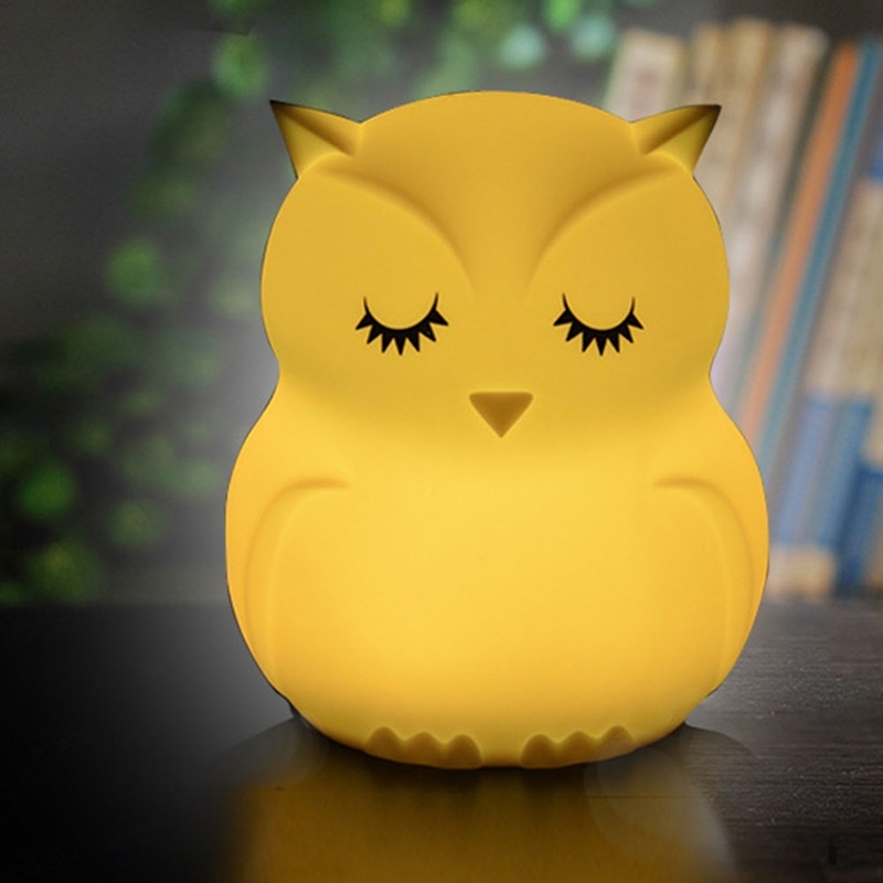Silikon Eule Kinder Nachtlicht LED Lampe Stimmungsleuchte mit Touch Funktion (Batteriebetrieben) - Weiss