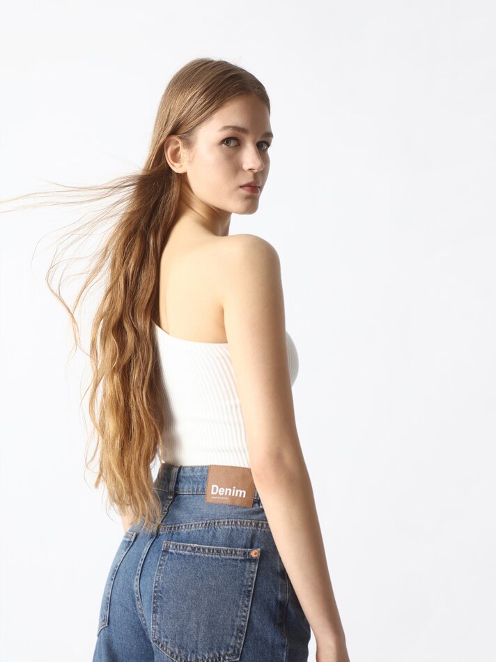 Calças culote jeans - Azul escuro