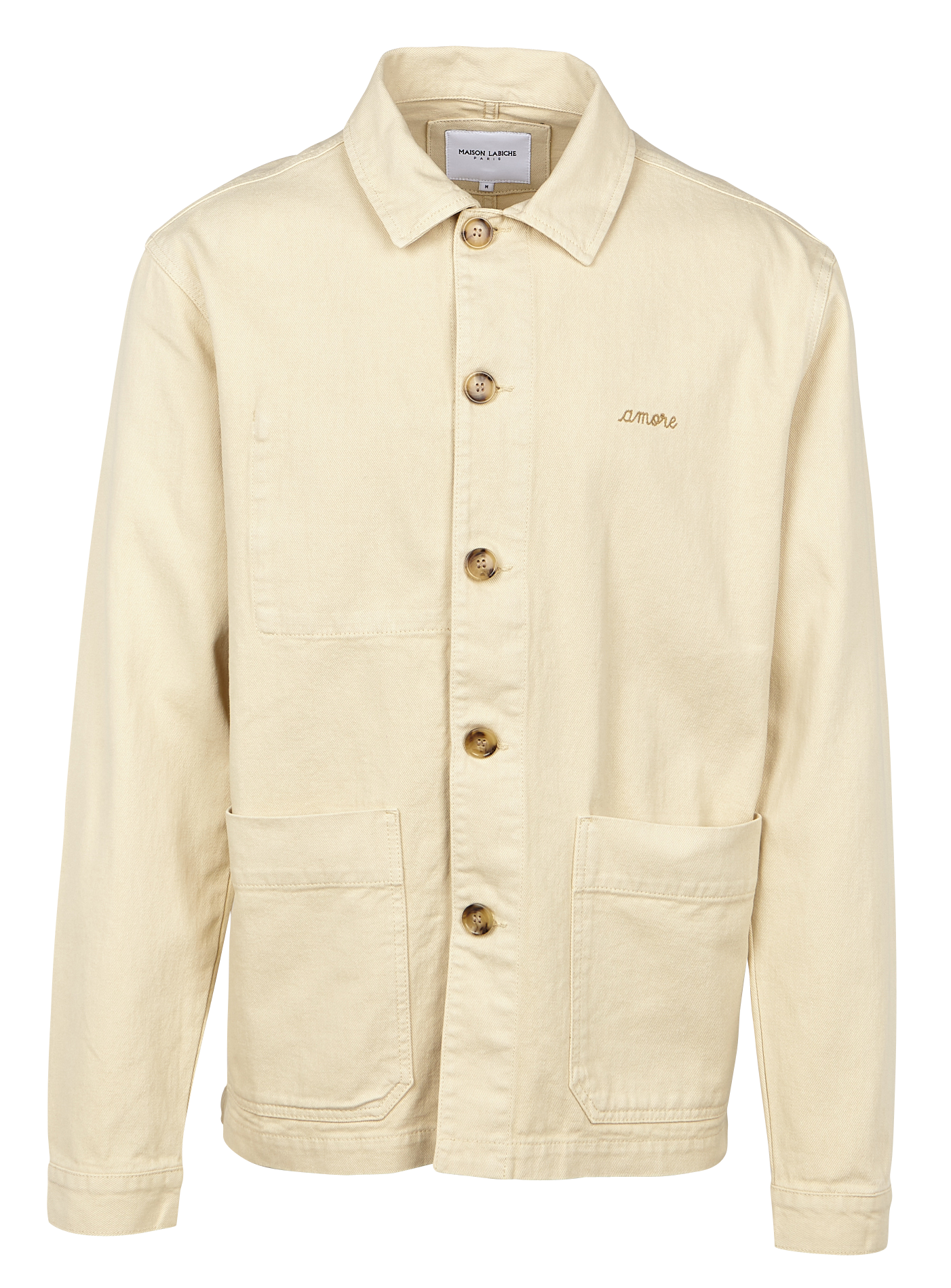 SEBASTO AMORE - Veste col classique regular fit brodée amore en coton | Beige