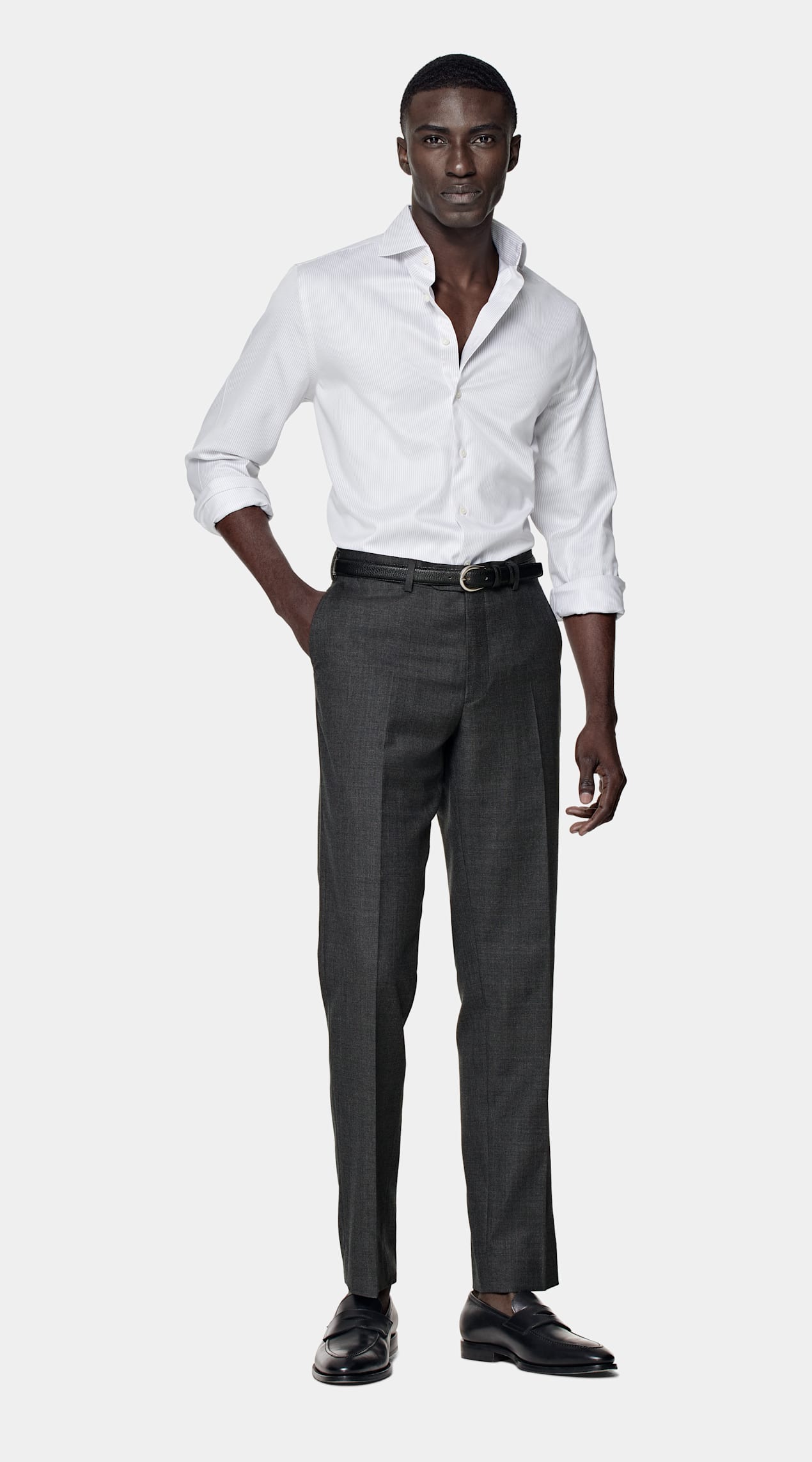 Chemise coupe ajustée en twill gris clair à rayures