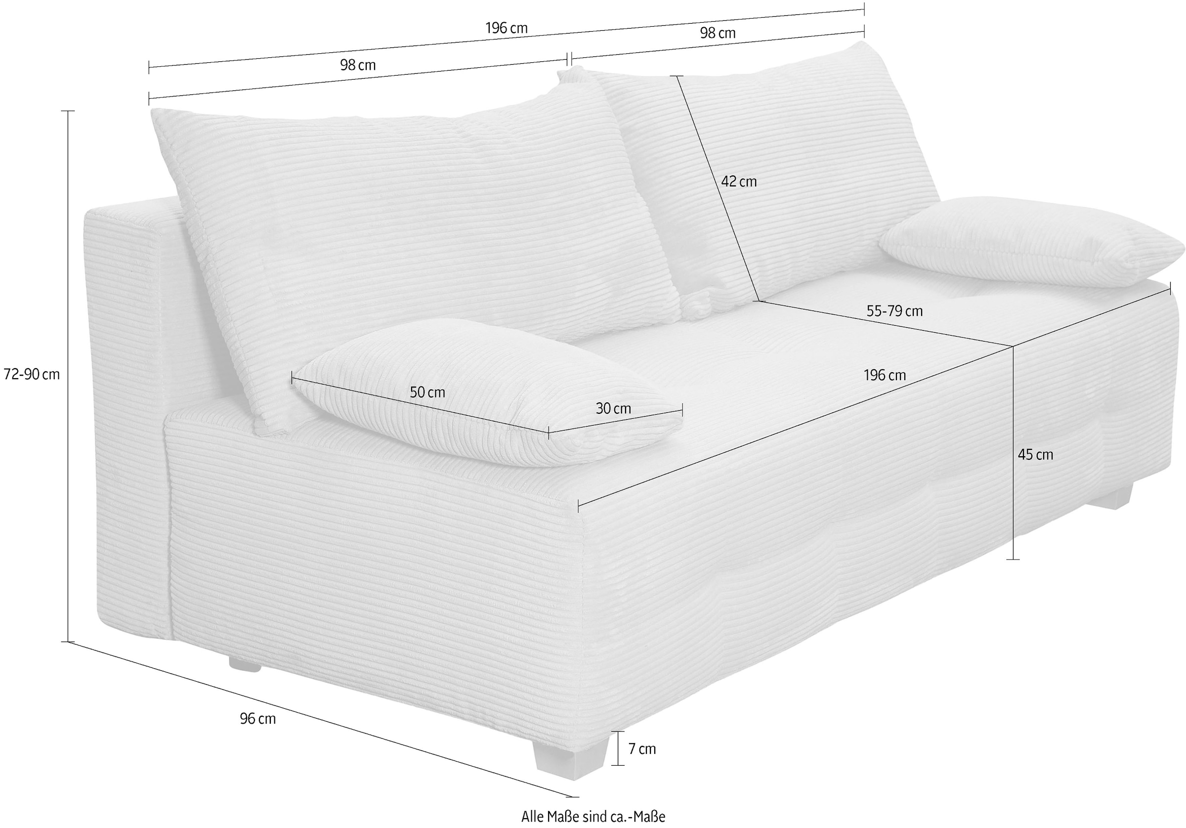COLLECTION AB Schlafsofa »Bella, B: 196 cm, Liegefl. 145x196 cm« mit Bettfunktion, Bettkasten & 2 Armlehnenkissen, Federkern