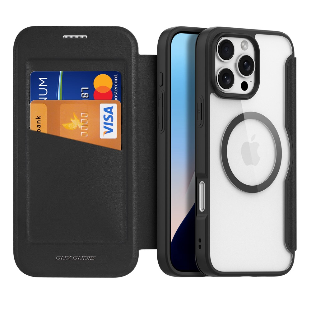 iPhone 16 Pro MagSafe Hybrid Leder Tasche   Kunststoff Rückseite - Schwarz / Transparent