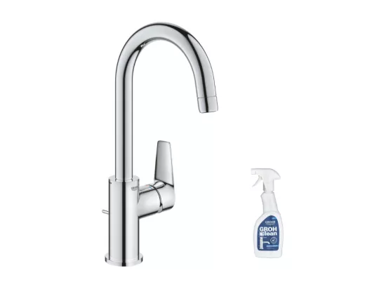 Mitigeur lavabo GROHE Quickfix Start Edge avec tirette et vidage taille L + nettoyant GrohClean