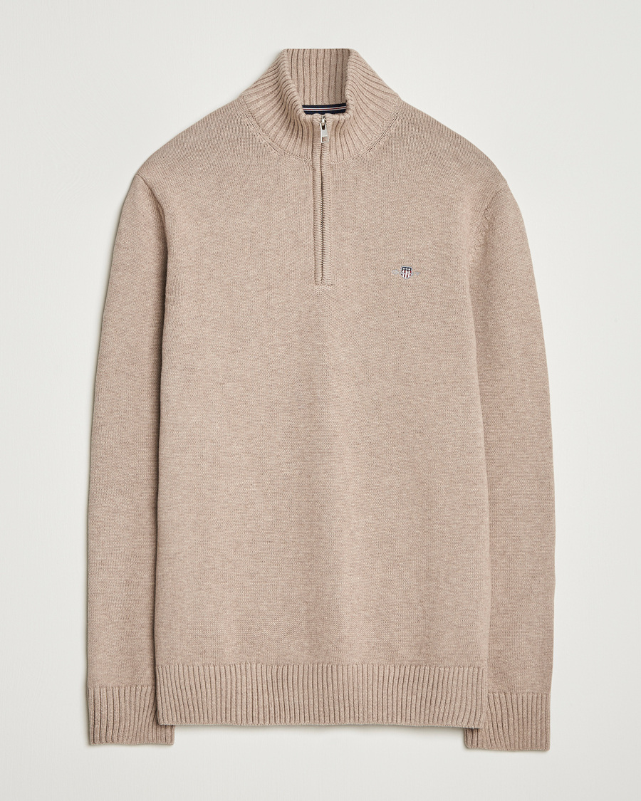 GANT Casual Cotton Half Zip Dark Sand Melange
