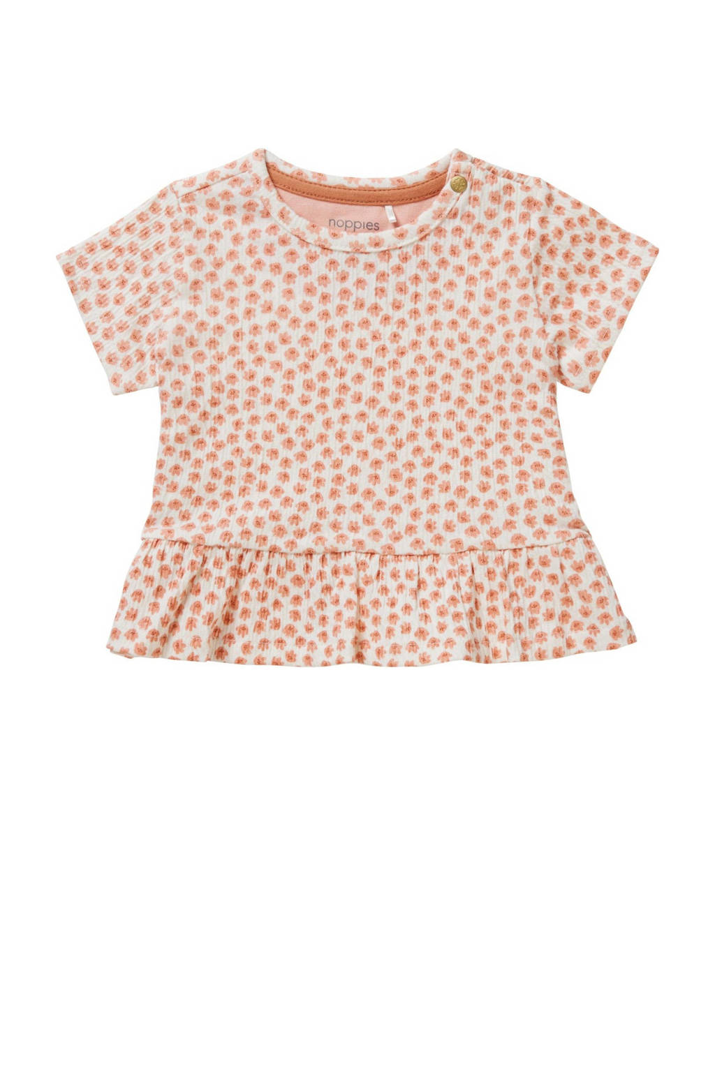 Noppies baby T-shirt met all over print en ruches oranje