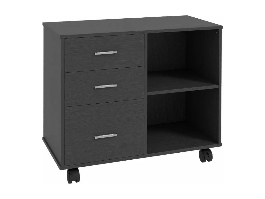 HOMCOM Support d'imprimante organiseur bureau caisson 3 tiroirs + 2 niches + grand plateau panneaux particules noir