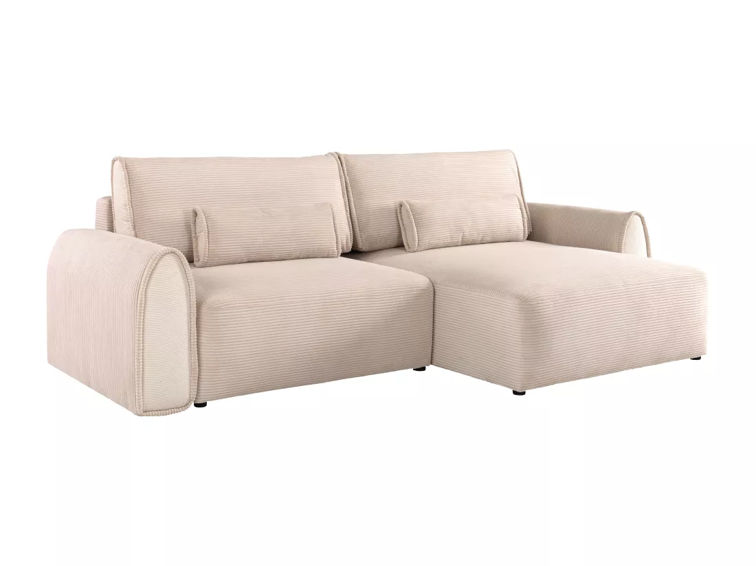 Canapé d'angle convertible et réversible en velours côtelé beige RISTANO