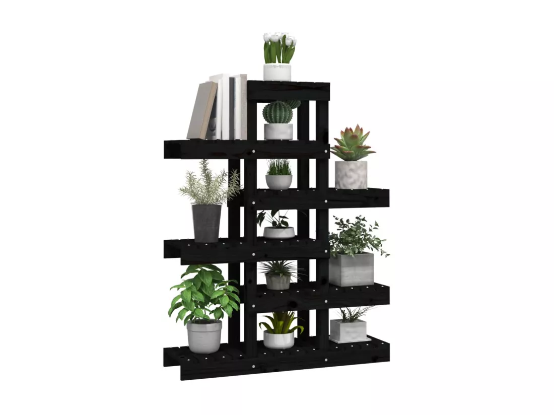 Support à plantes Noir 85x25x109,5 cm Bois massif de pin