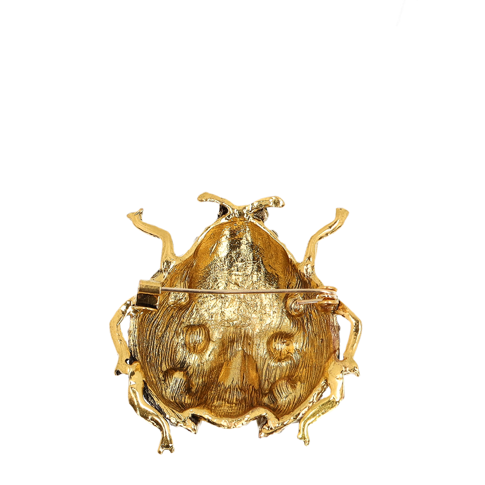 Goudkleurige kever broche met multicolor diamantjes