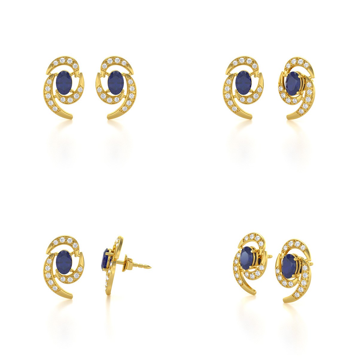 Boucles d'oreilles ADEN Or 585 Jaune et Saphir 2.6grs