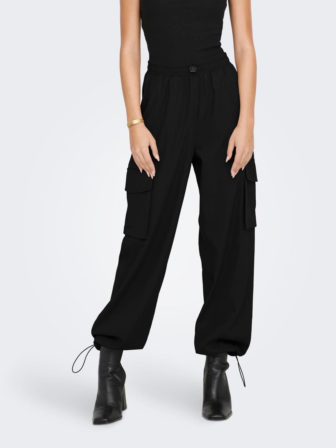 ONLCASHI Hohe Taille Normal geschnitten Cargo-Hose Black