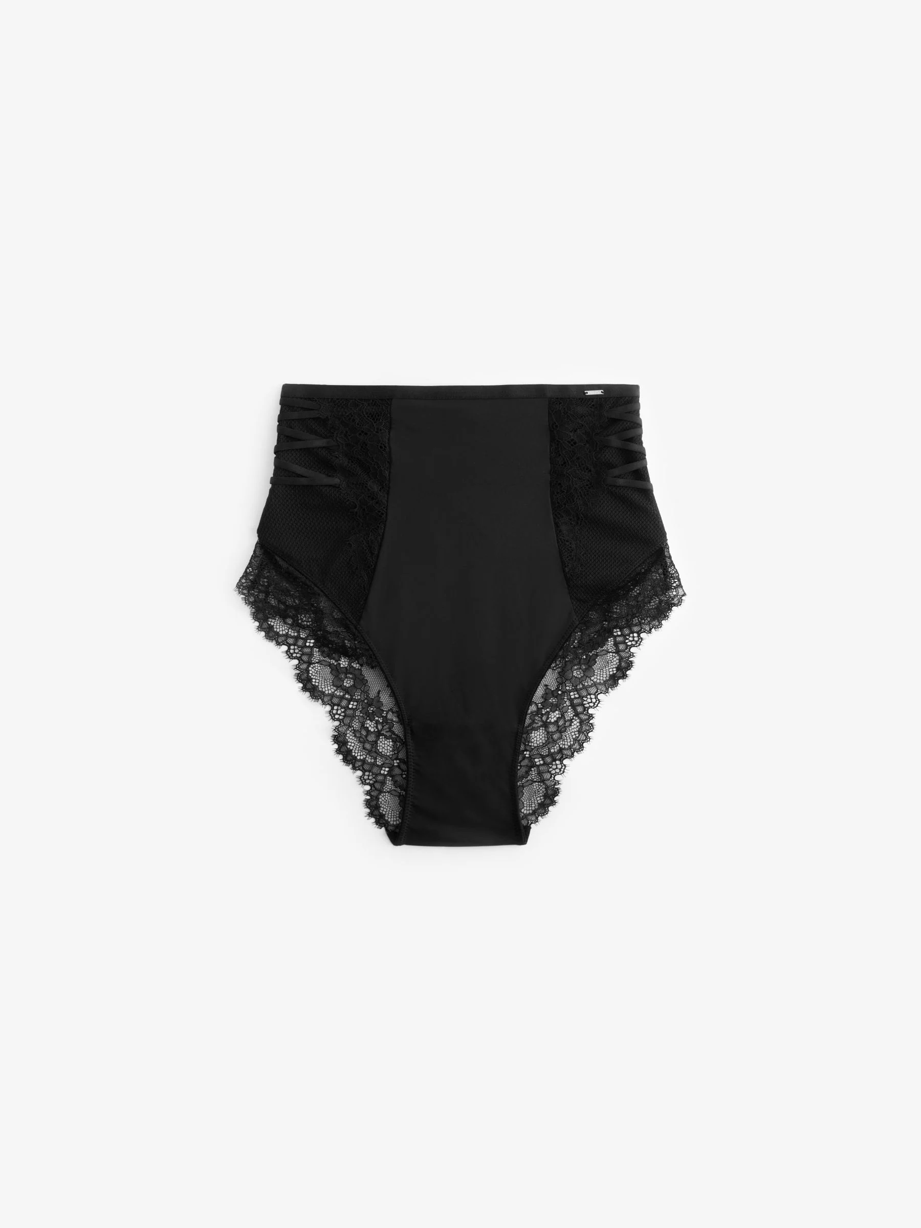 Lipsy High Waist Shaping Lace Trim Black Knickers