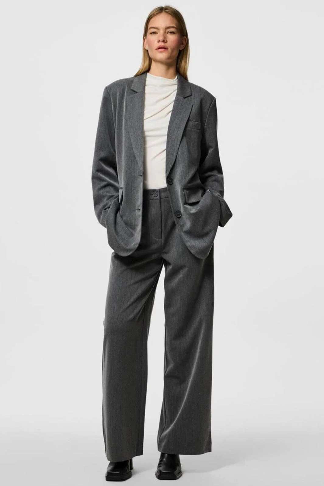 Pieces Pckamil Wide Pant 4673961 dark grey melange