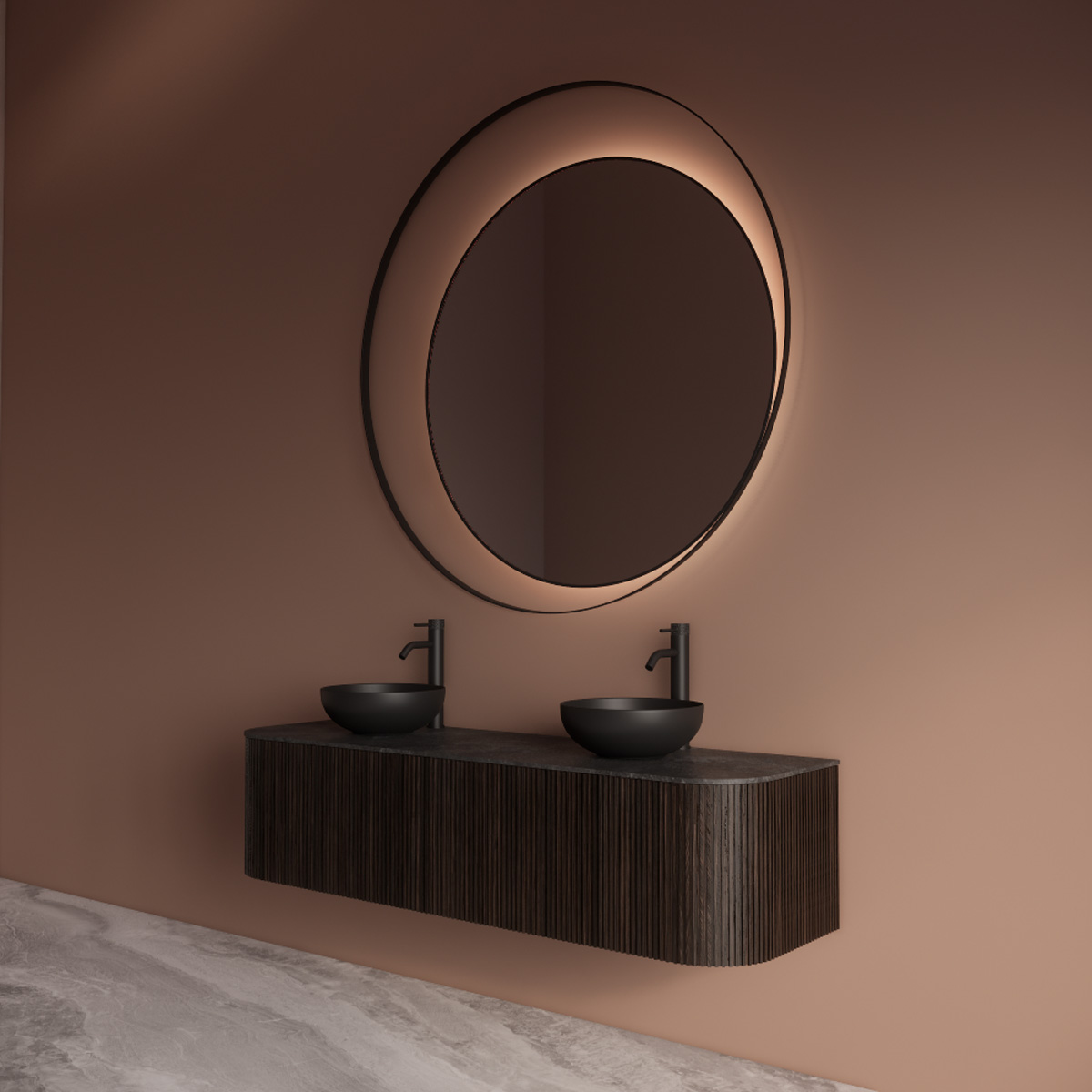 Gliss Design Kosmos spiegel rond met cirkel 100cm mat zwart met handsensor