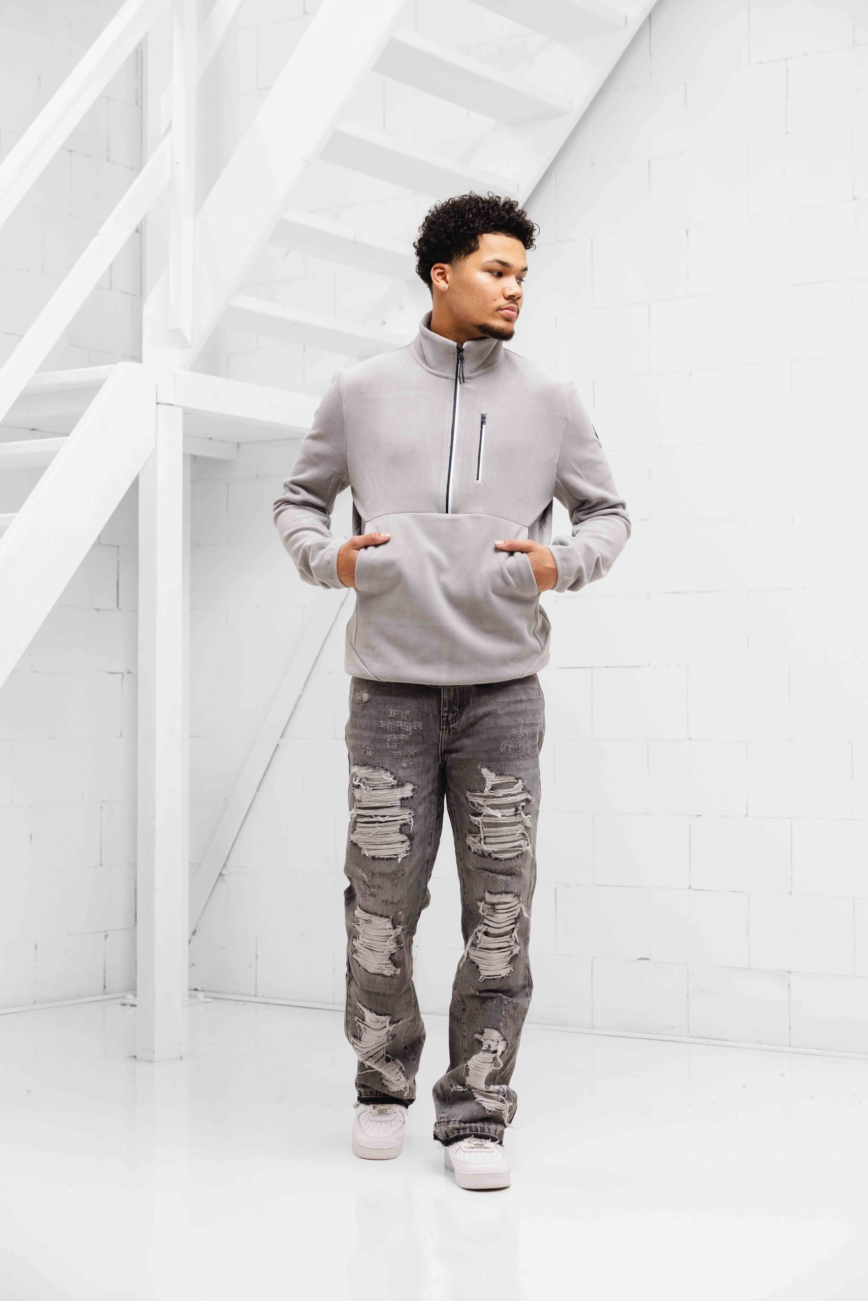 Cruyff Half Zip Fleece Sweater Heren Grijs
