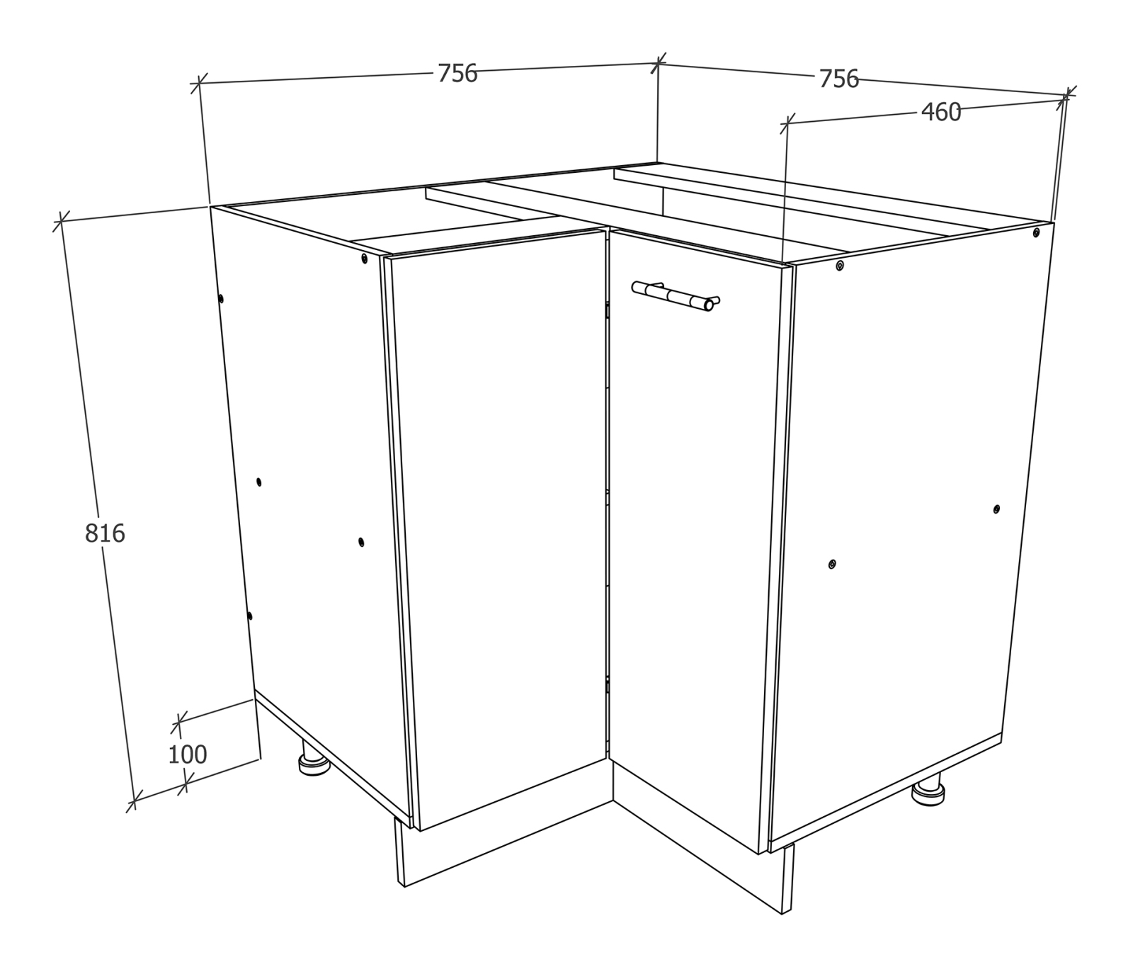 Eckschrank ESILO - weiß - anthrazit - 76x76 cm