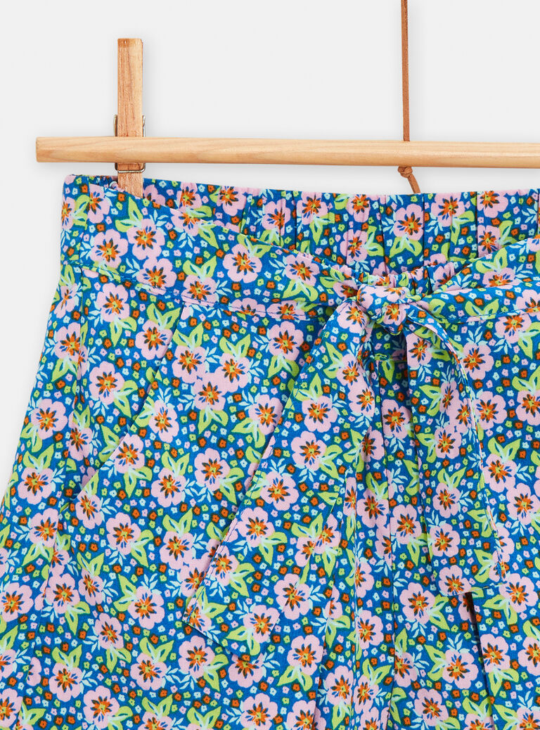 Short vert d'eau avec broderies fleuries pour fille