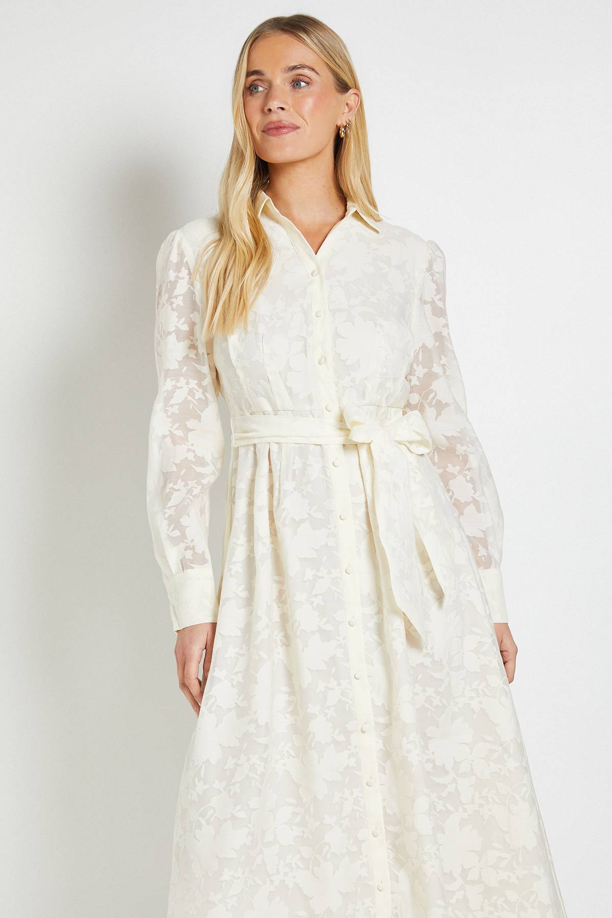 Wallis Robe Midi Ceinturée en Organza Fleuri Petite Taille