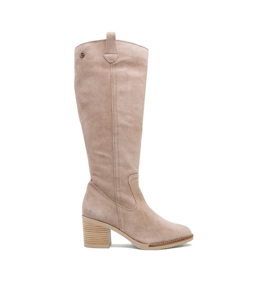 Botas Porronet Nora em couro bege - Altura do salto: 6,5 cm -