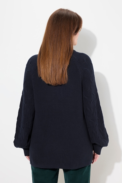 Pullover, Zopfmuster, Stehkragen, Langarm, Biobaumwolle