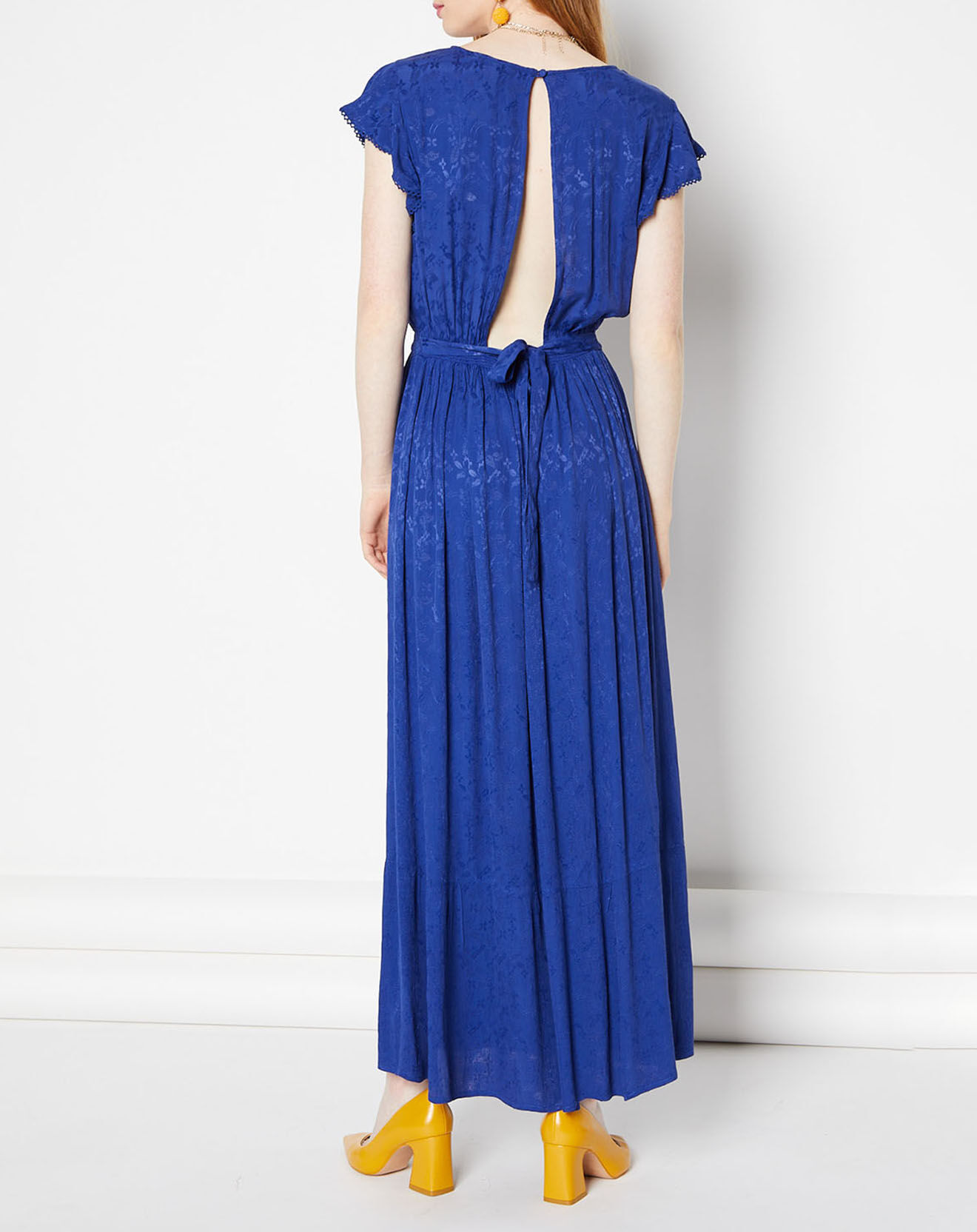 La Petite Etoile Robe longue Yvora broderies ton sur ton bleue