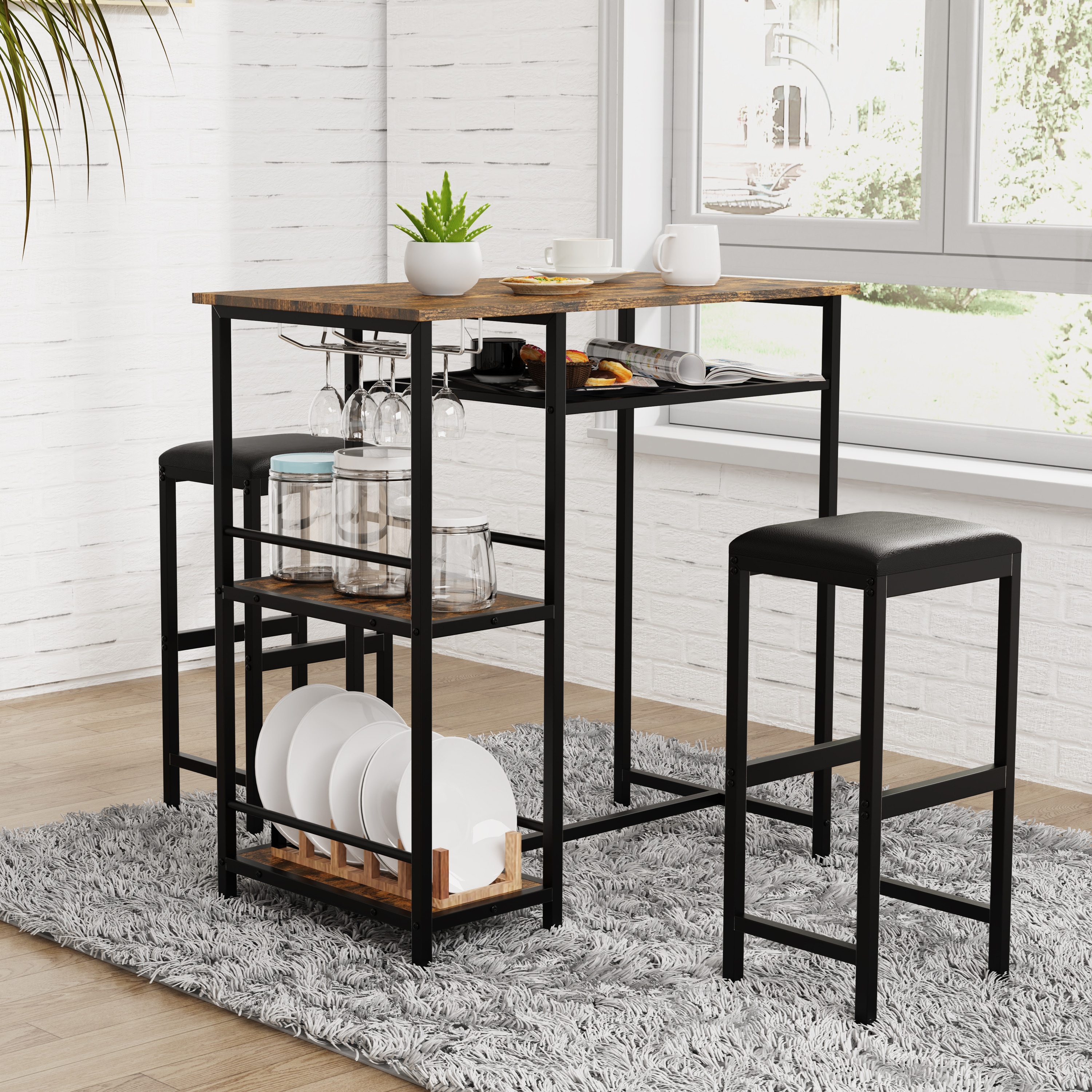 VCM 3 tlg. Set Bartisch Tresen Stehtisch Bistrotisch Bartresen Bockerhocker Kolari