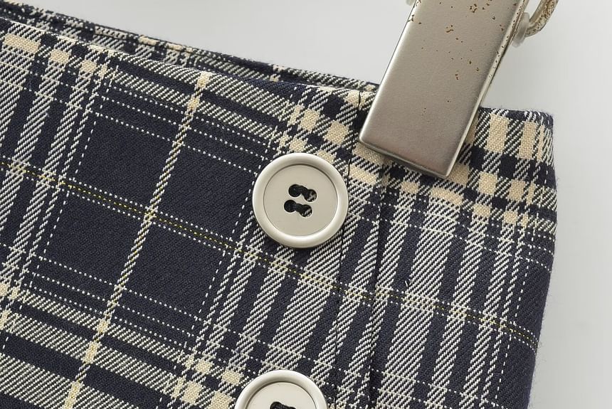 Sundine - Geruite mini-A-lijn rok met lage taille en knoopaccent