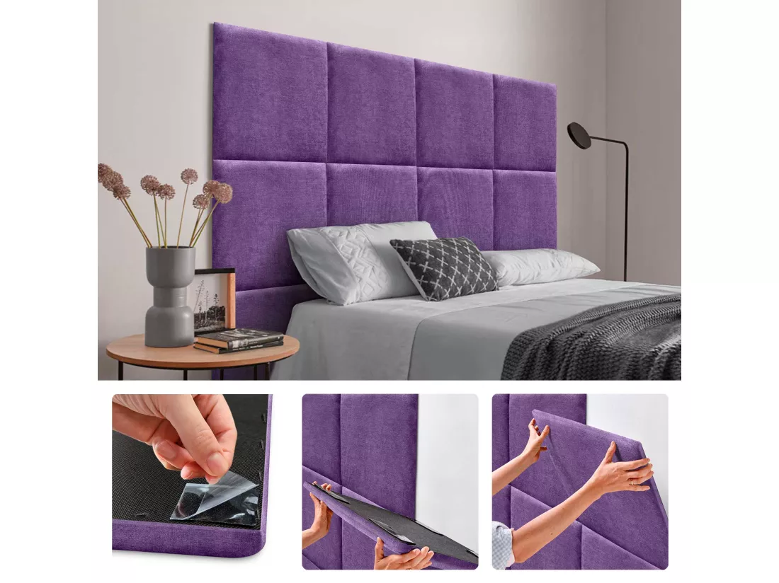 DHOME Lot de 8 Panneaux Rembourrés en Tissu Aqualine Autocollants pour Mur Acoustiques Absorbants Protection contre les Chocs (Lilas, 60x60cm, x8)