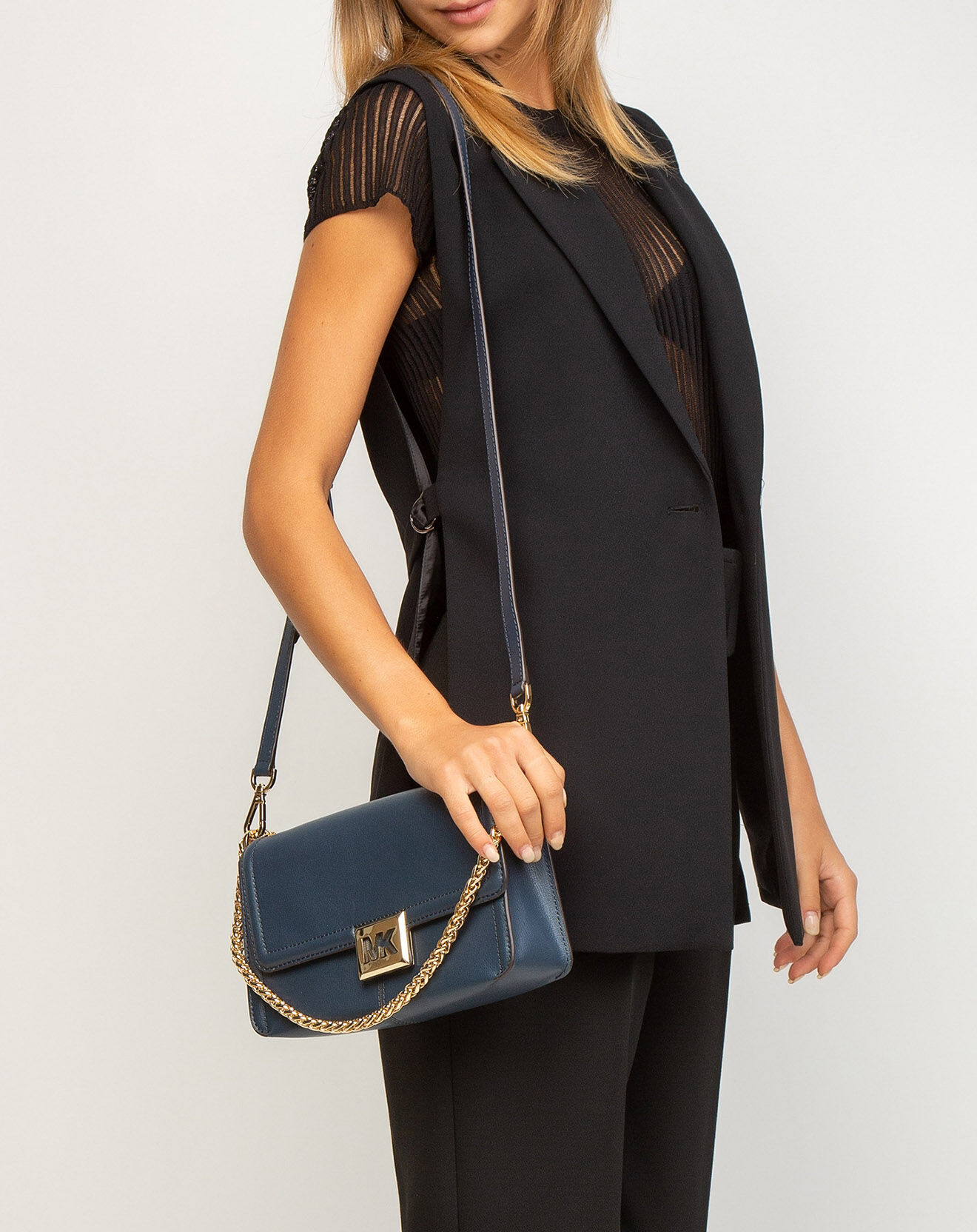 Michael Kors Sac bandoulière en Cuir Sonia East West bleu marine - 25x16x5 cm