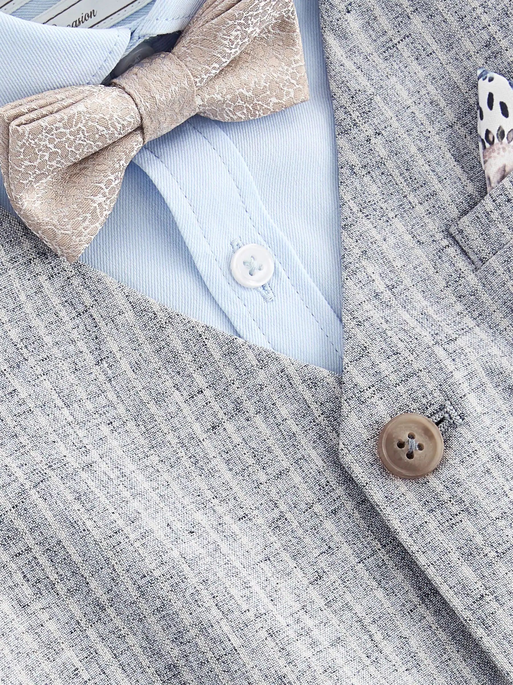 Blauw linnen met strepen - Set met gilet, overhemd en vlinderdas (3 mnd- 7 jr)