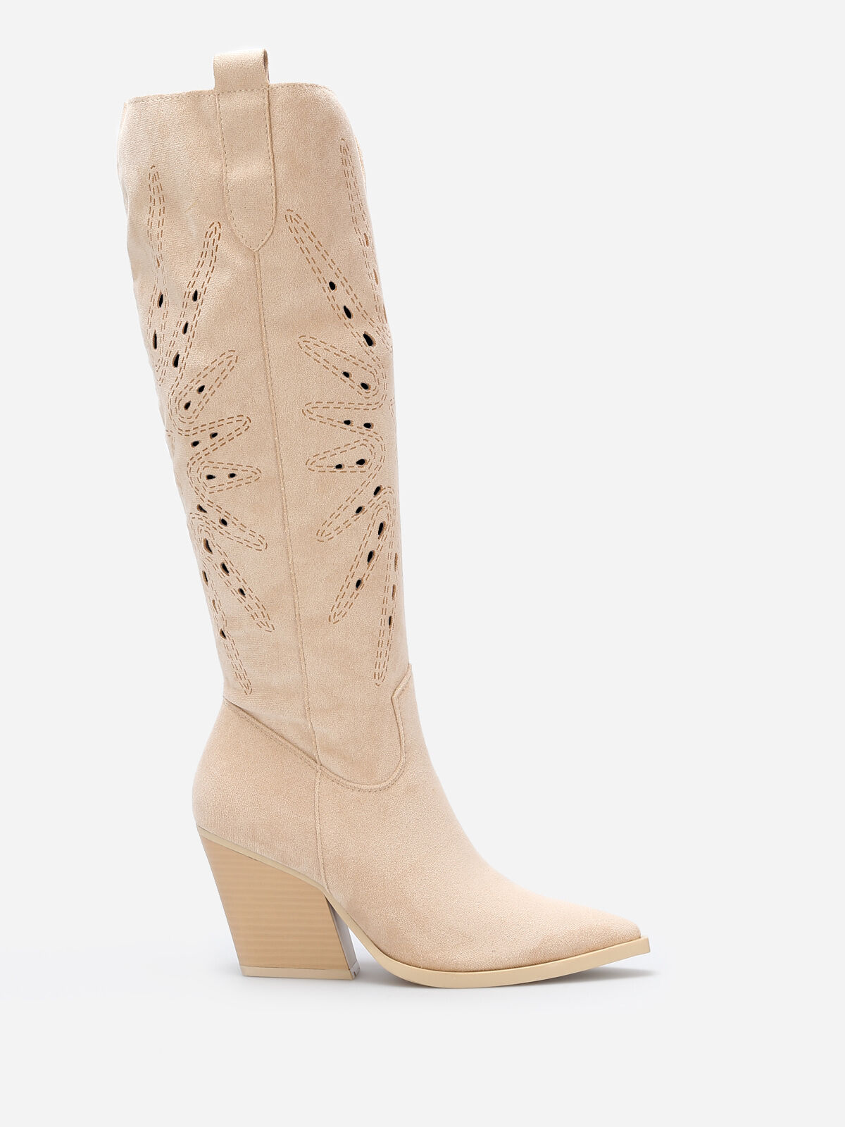 Bottes santiags en suédine ajourée- Beige