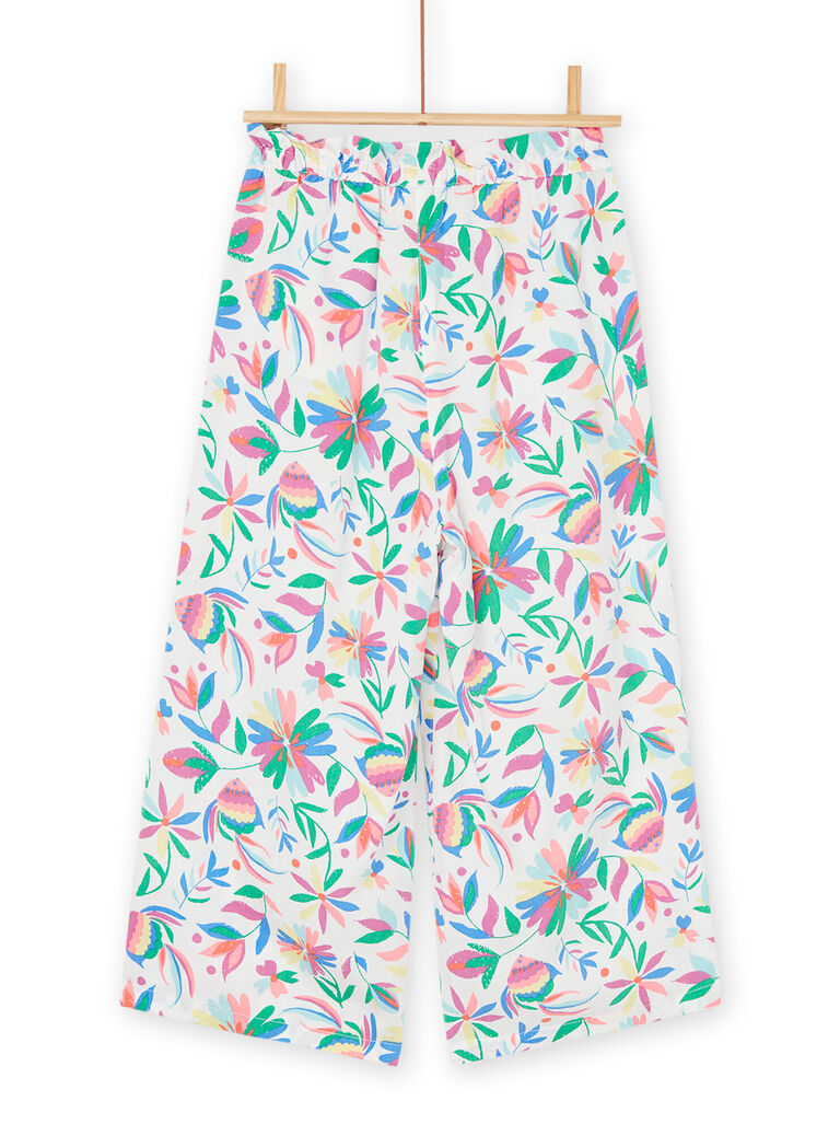 Pantalon fluide blanc à imprimé fleuri